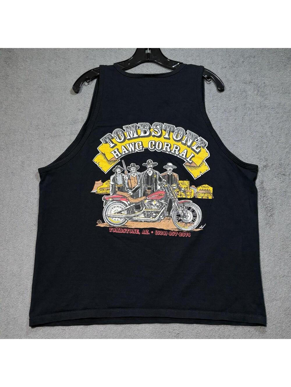 VTG 90s Tombstone Hawg Corral Biker Tank Top Men's XL Black Custom Scoots
